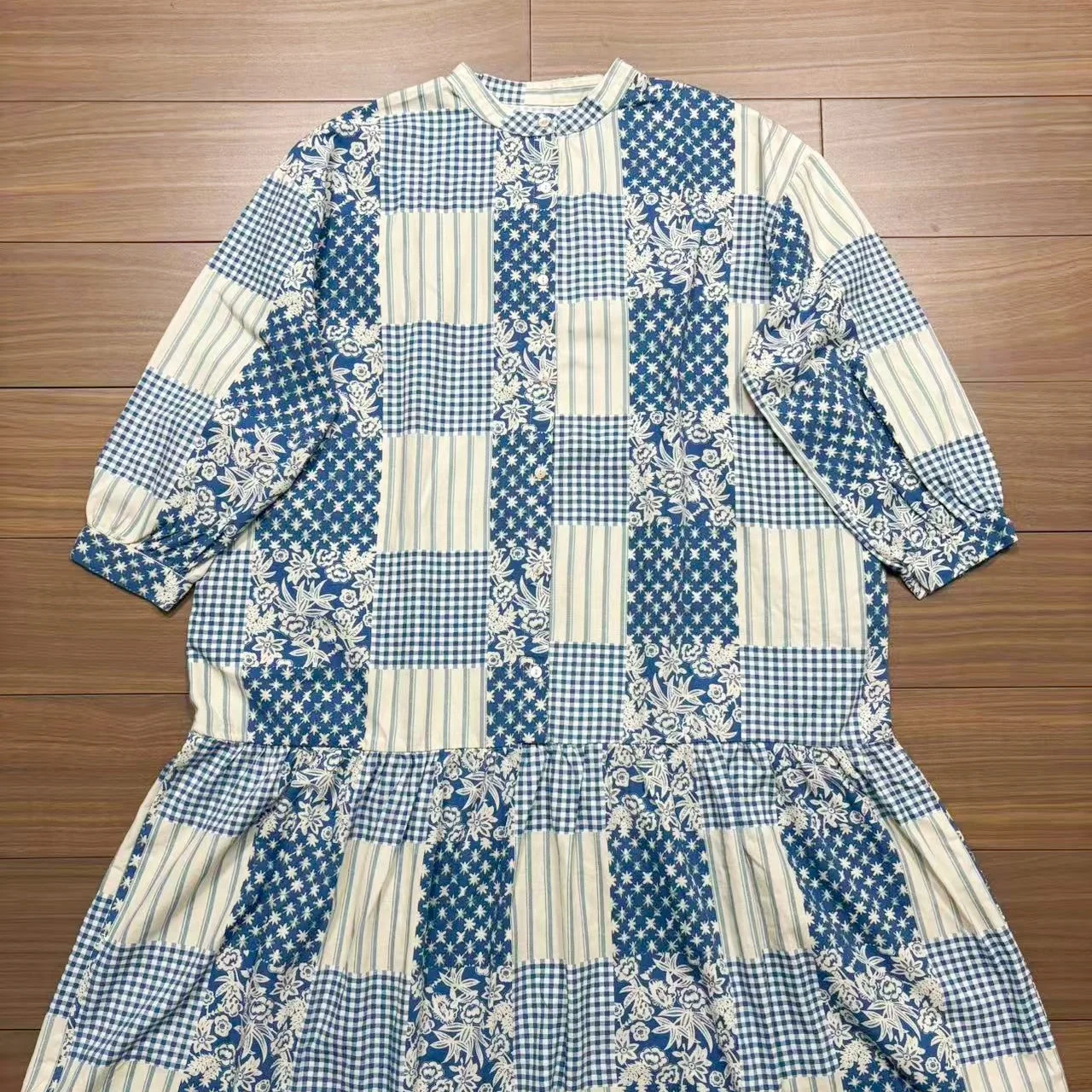 

Spring 2026 New Style Women's Cotton Lin Long Sleeve Floral Print Dress round Neck High Waist A-Line Skirt Casual Sweet Style
