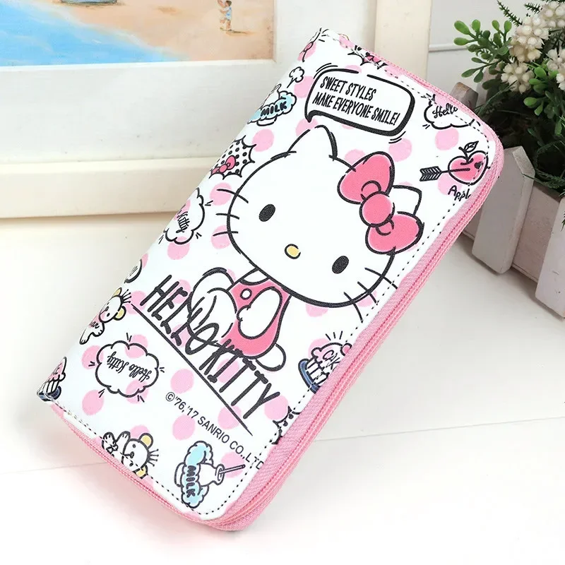 Cute Hello Kitty Wallets for Women Girl Japanese Korean Cartoon Pink Long Zipper Wallet Bag Student Coin Purse Mobile Phone Bag