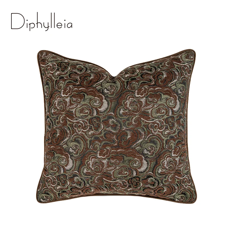 Diphylleia Pretty Brown Green Beigeand Black Floral Paisley Jacquard Throw Pillow Cover Luxury Art Decorative Cushion Case 50x50