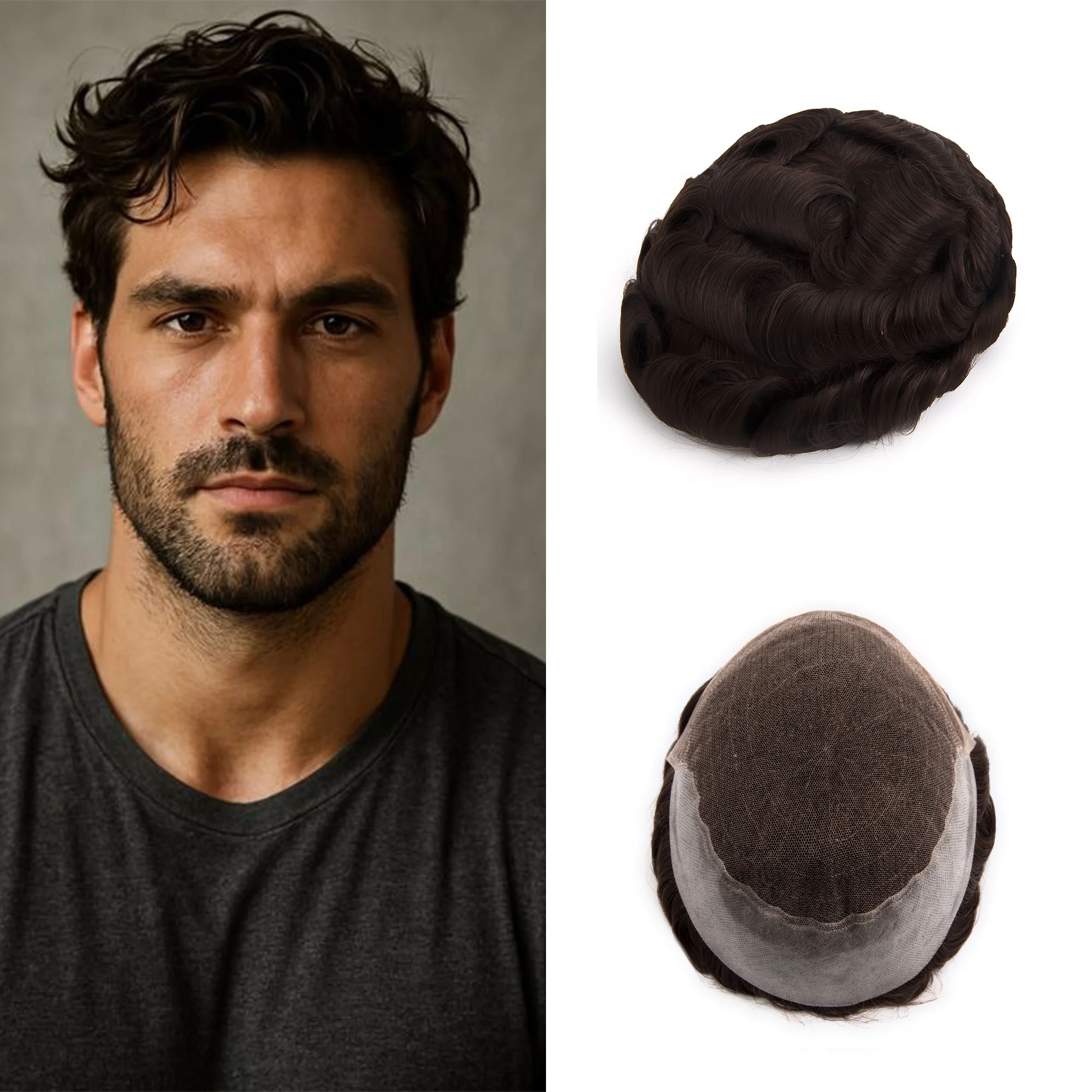 8x10 pouces dentelle avant avec Base de peau mince hommes morceau de cheveux réel HD dentelle toupet cheveux pour hommes Q6 hommes toupet 1B naturel noir