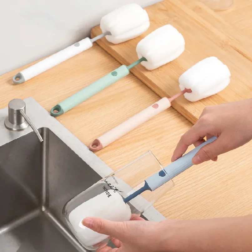 New Nordic-style Cup Brush Long-handled Sponge Cup Brush Detachable and Replaceable Head Baby Bottle and Thermos Cup Clean Brush