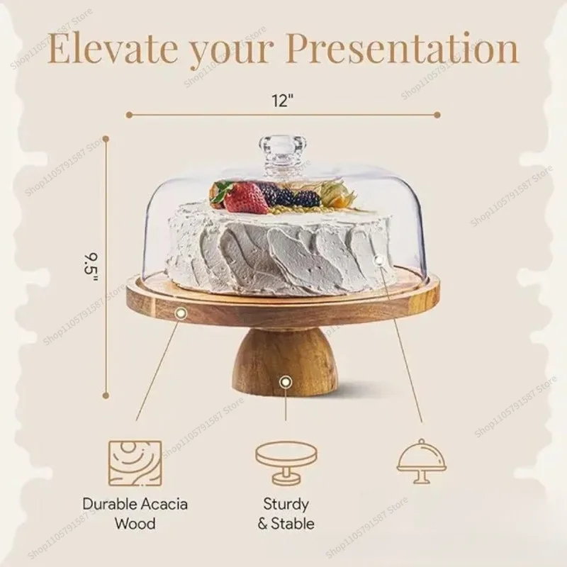 For Wooden Dining Table Plate, Round Multi-purpose Cake Tray Dessert Plate, Solid Wood Fruit Wedding Snack Plate