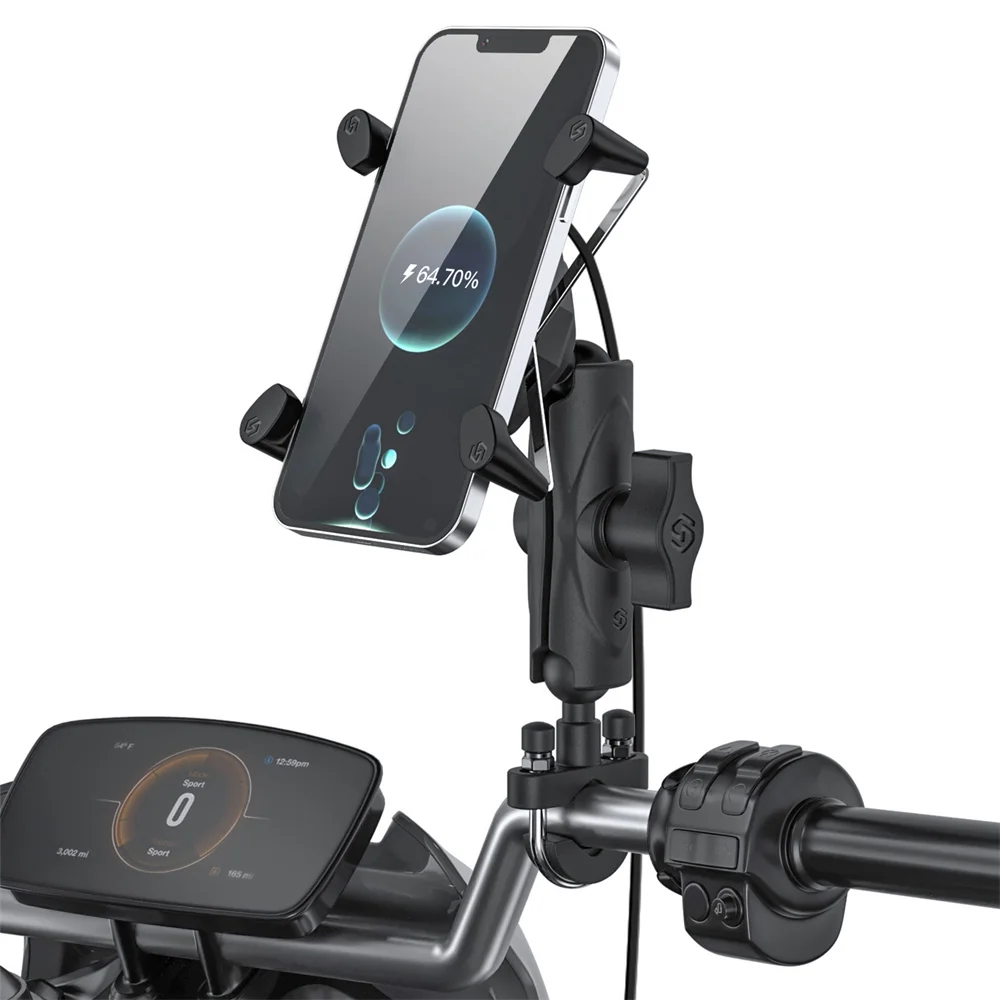 Motorcycle Phone Holder Wireless Charging Phone Holder Aluminum Alloy Four-Claw Locking Support Cellphone Handlebar Mount