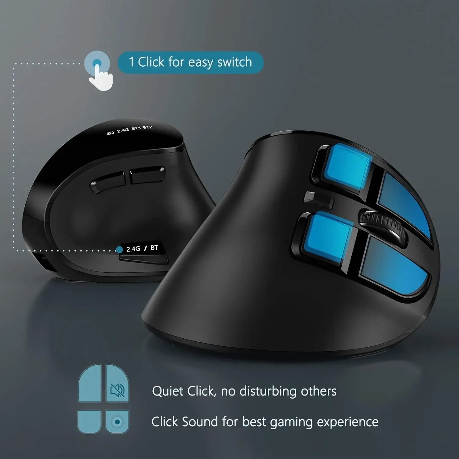 Ergonomic Mouse, Wireless Vertical Mouse - Rechargeable Optical Mice for Multi-PurposeBt5.0 Bt 3.0 USB Connection
