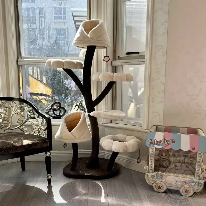 Large Modern Luxury Iron Cat Tree Tower with Sisal Scratching Board for Big Cats New Flower Design Christmas Gift Sturdy Pet