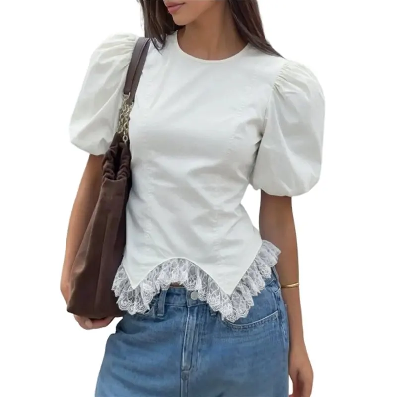 NEW-Women Work Tops Elegant Renaissance Pirate Shirt Short Sleeve Victorian Peasant Blouses