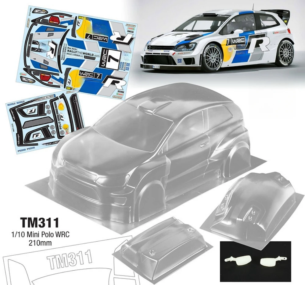 Scale 1/10 Mini Polo WRC Lexan body sets for RC Rally Chassis 210mm Wheelbase Tamiya M03 Carten M210 Lotus Roadstar mst