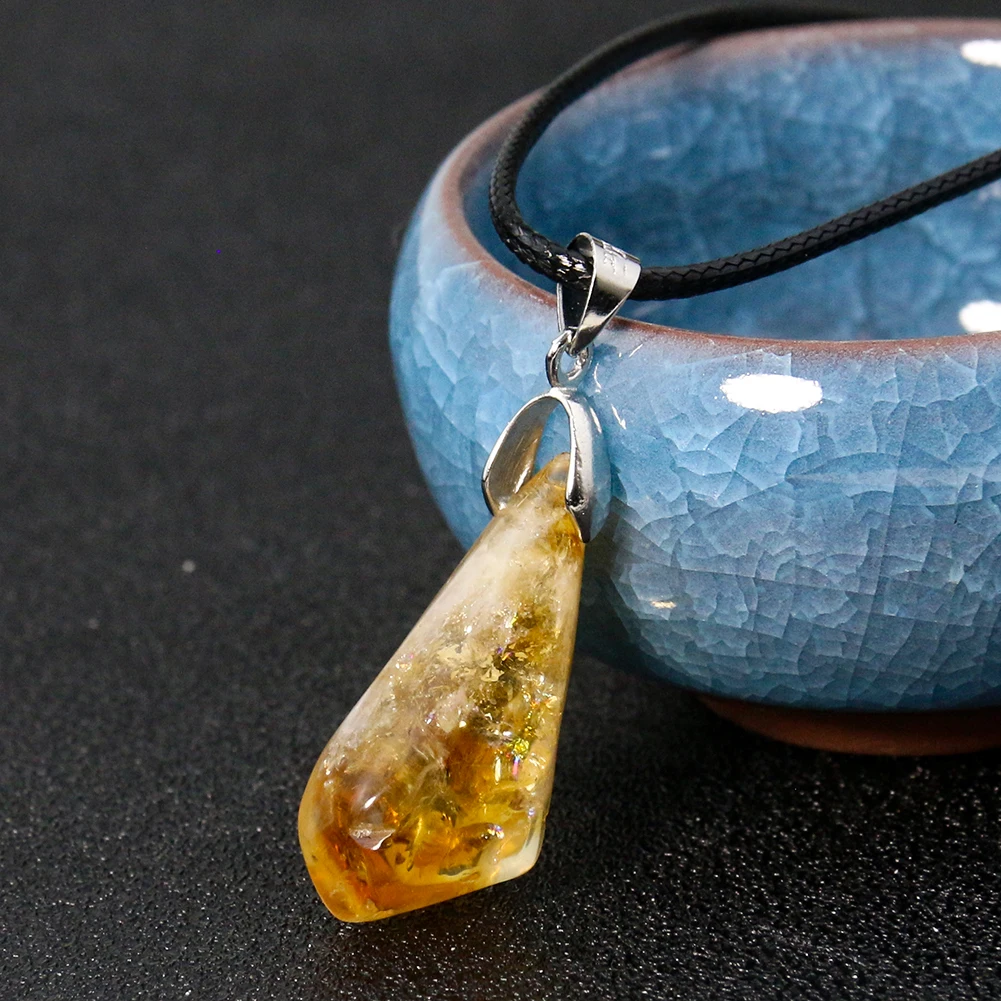 1PC Natural Citrine Necklace Energy Healing Reiki Rock Mineral Quartz Crystal Stone Charm Pendant Jewelry Choker for Women