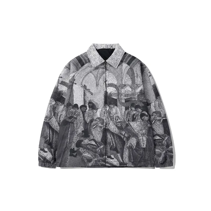 LEOSOXS-Chaqueta de primavera y otoño para hombre, chaqueta informal fina con estampado de pintura para parejas, ropa Retro de seda para hombre y mujer