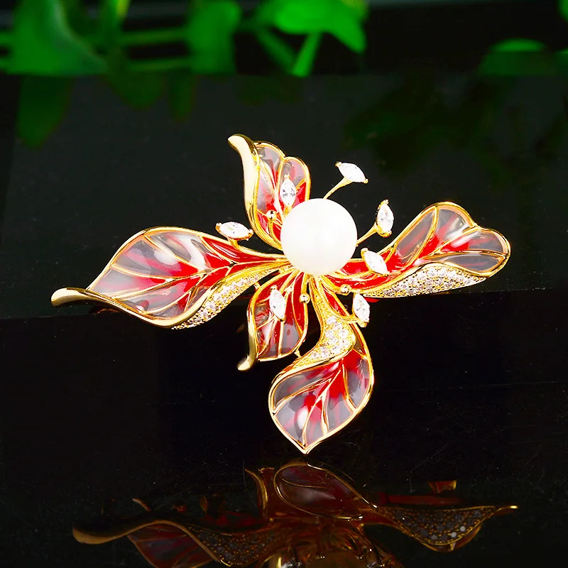 Bracelet Hand String New Luxury Bead Flower Brooch Elegant Five-Leaf Flower Vintage Corsage Coat Suit High-End Accessories Pin