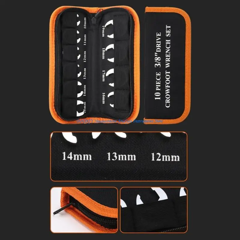 367D 10Pcs Nut Wrench Set Crowfoot Wrench Set With Storage Bag For 3/8