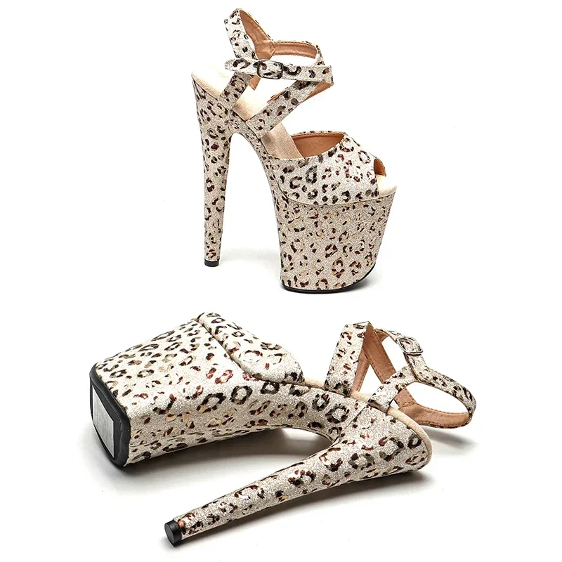 Leecabe 20cm/ 8inches Leopard Gltter upper lady fashion  platform high heel    pole dance Sandals shoes