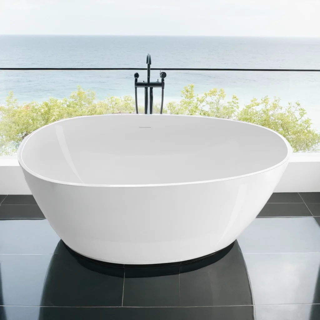 

55" Acrylic Free Standing Tub - Classic Oval Shape Soaking Tub, Adjustable Freestanding Bathtub with Integrated Slotted Overflow