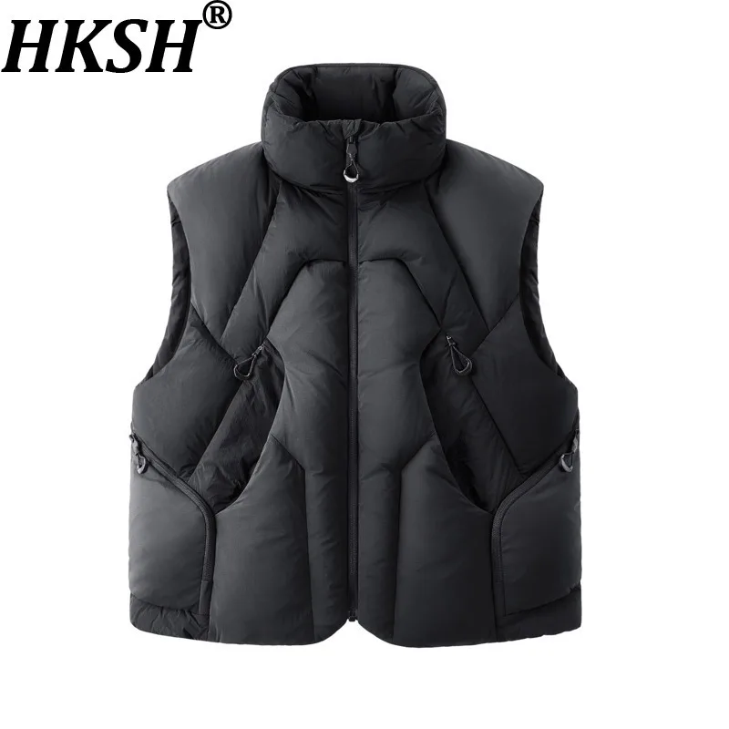 

HKSH Autumn Winter New Man Trendy Deconstructed Patchwork Design Multi-pocket Down Vest Casual Punk Thick Warm Waistcoat HK14003