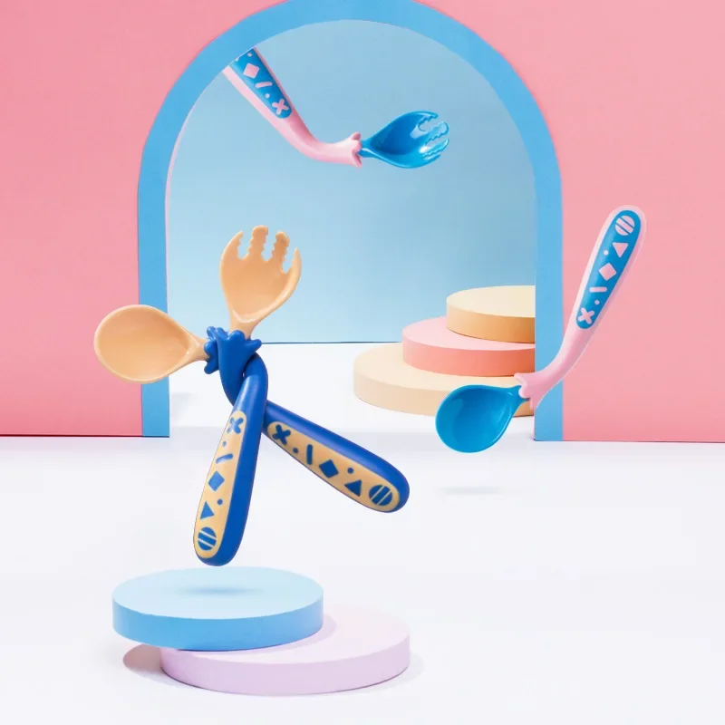 

Baby Children Spoon Fork Set Soft Bendable Silicone Scoop Fork Kit Tableware Toddler Training Feeding Cutlery Utensil Reversible