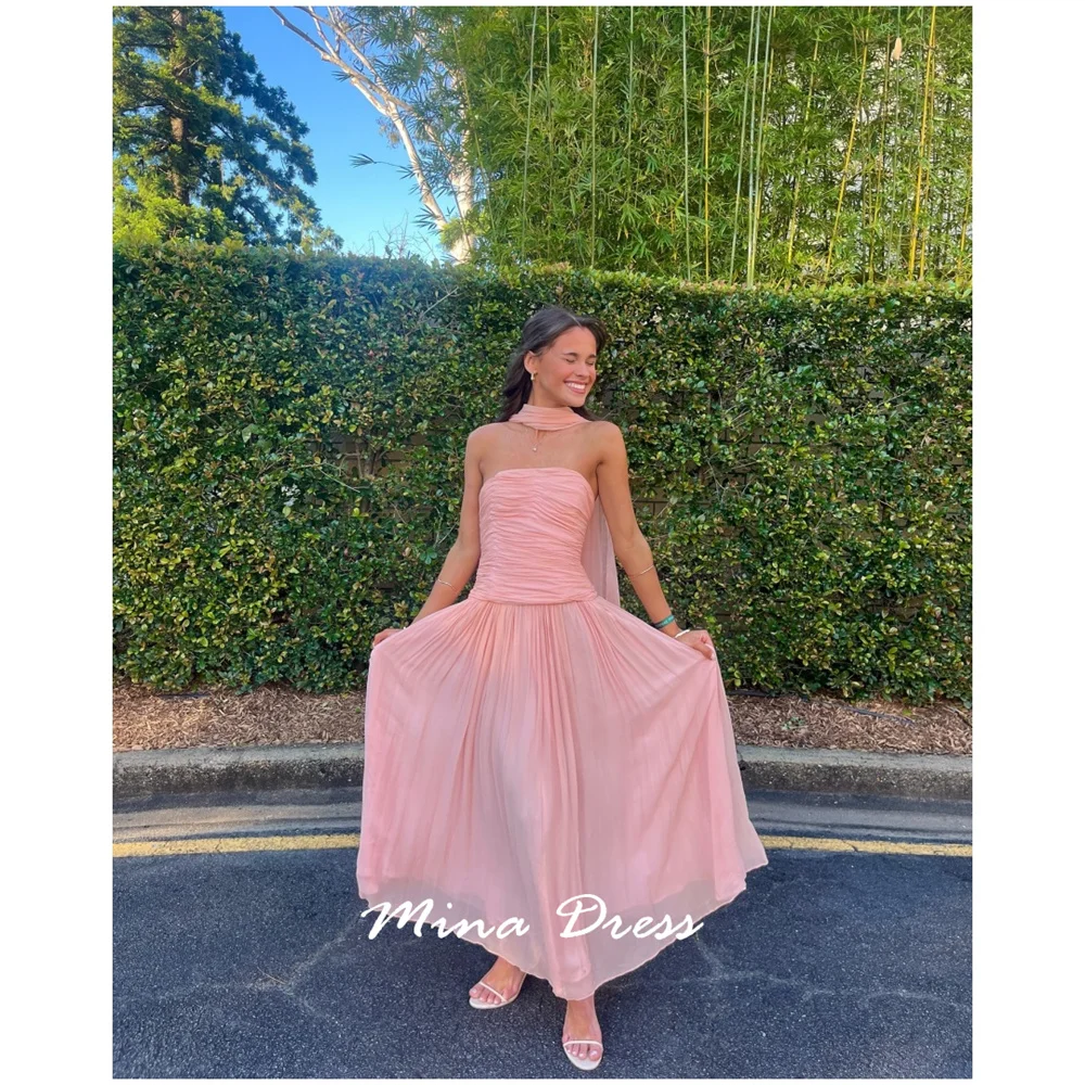 

Mina Pleated Evening Dress Luxury Elegant Party Dresses Woman Customized Back-length Sleeveless Dresses for Special Events Prom