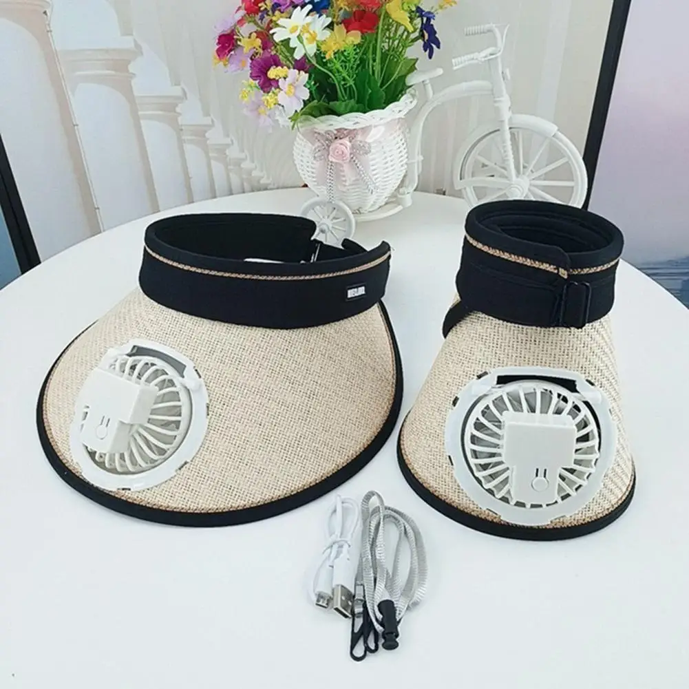 Breathable Comfortable Summer Hat Fan Hat with Headband Design Rechargeable 360 Degree Rotating Fan Hat with Wide Brim for Men