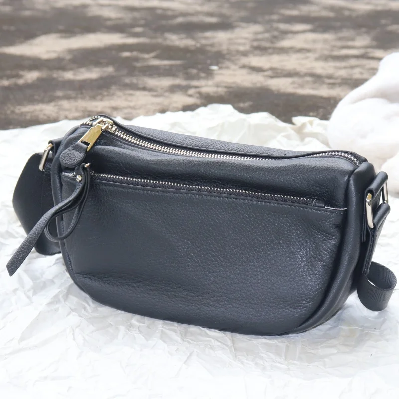 Genuine Leather Crossbody Bag for Women,Solid Color Black Shoulder Bag Vintage Luxury Soft Cowhide Daily Use Travel Bags