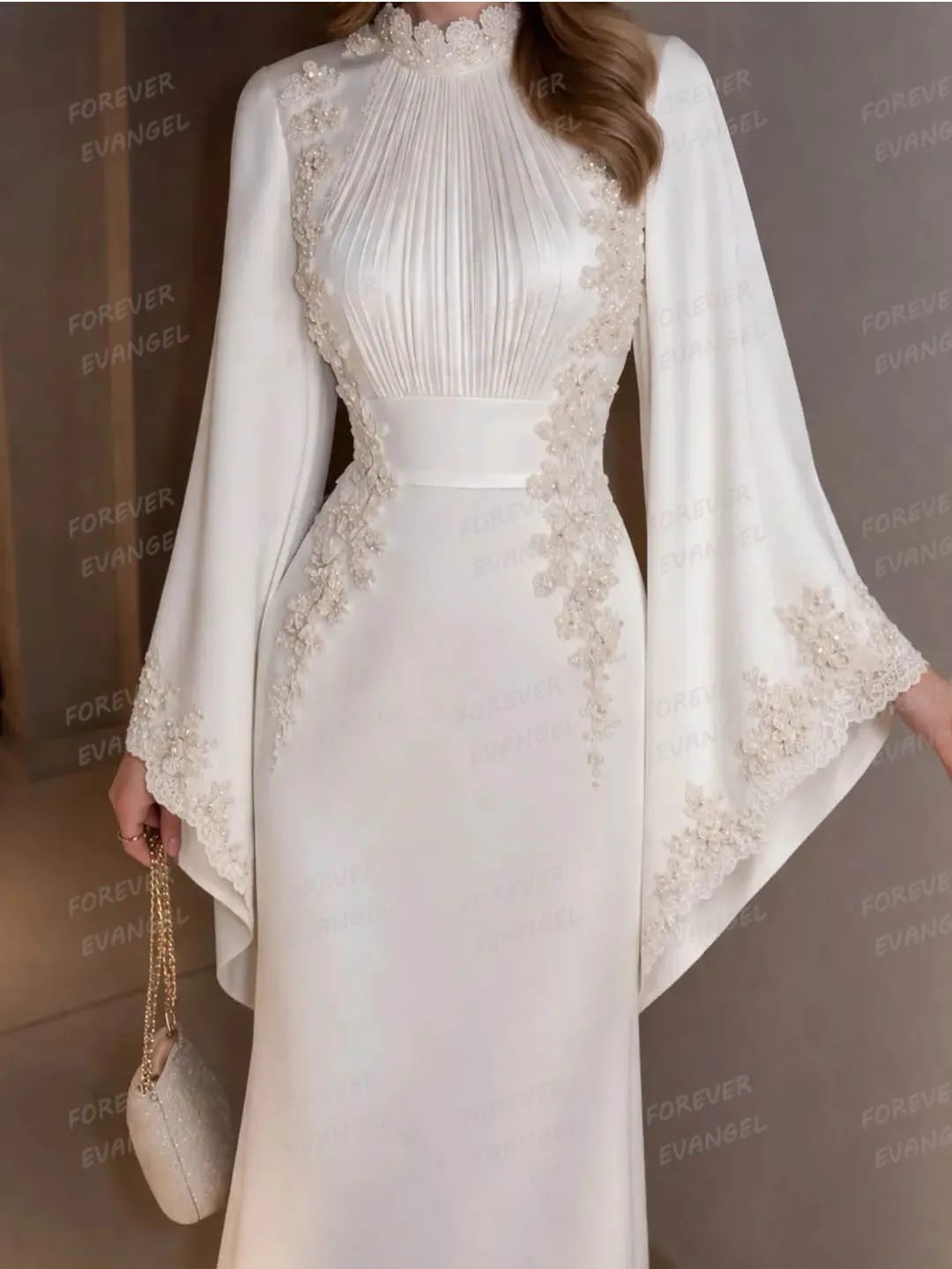 Simple Elegant Mermaid Wedding Dresses Woman's Appliques Flare Sleeve Ruffles Bride Gowns Customized Vestidos De Novia Muslim