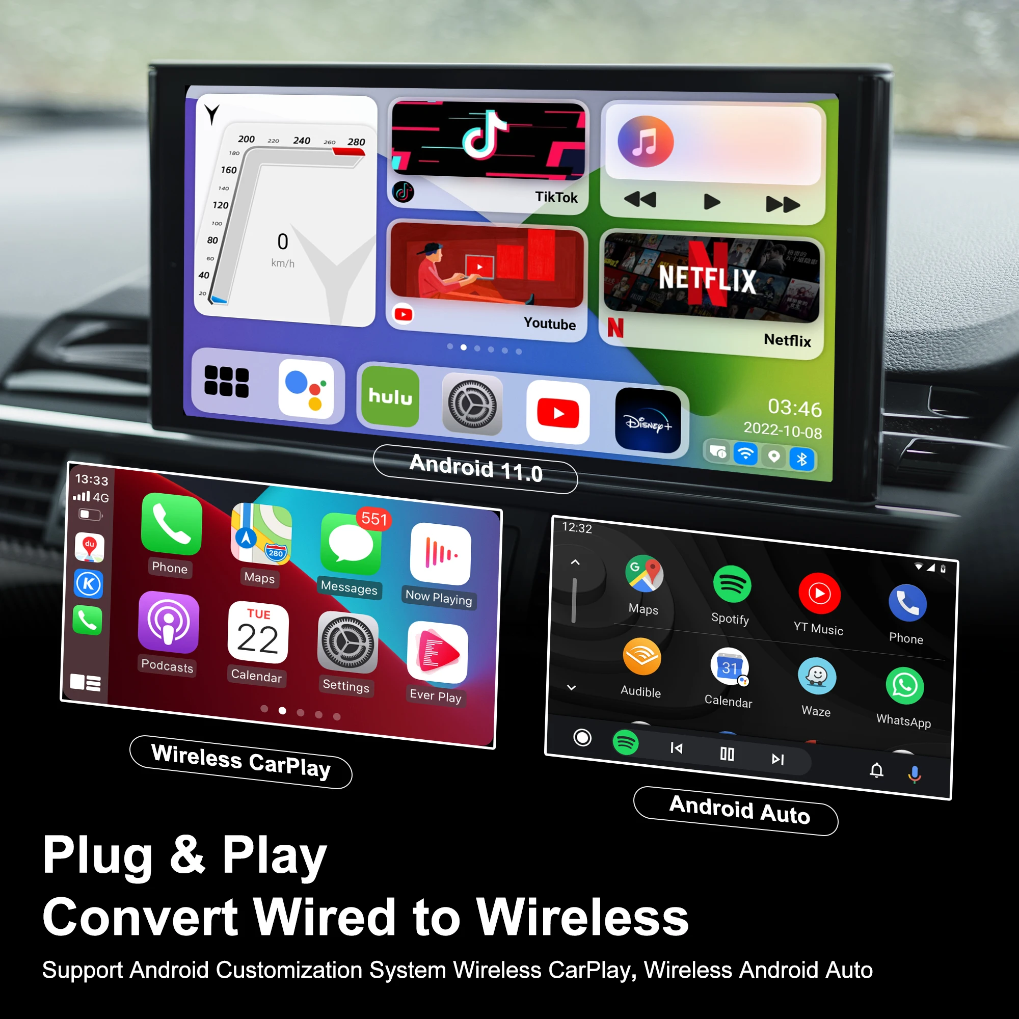 MMB MAX Andoroid 10 OS CarPlay Ai Box Wireless CarPlay Android Auto Netflix&YouTube GPS with SIM TF For Toyota Audi Mercedes Kia