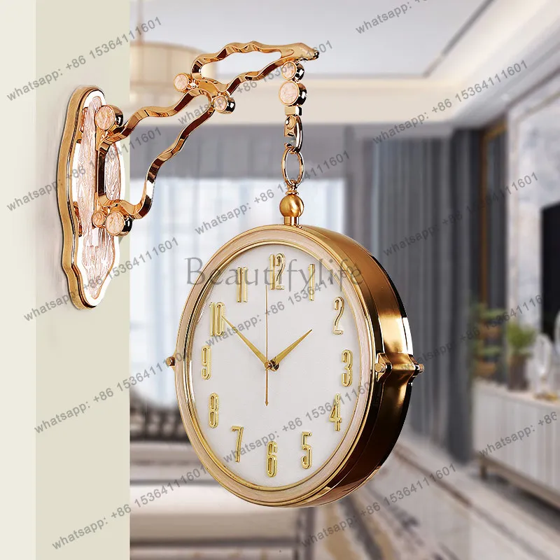 Modern light luxury double-sided wall clock fashionable atmosphere silent watch entrance living room creative decoration