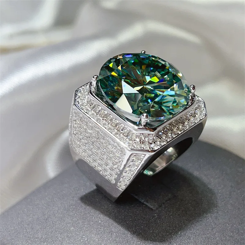 

Кольцо с муассанитом и бриллиантом Solitaire Green, 20 карат, цвет D, стерлинговое серебро 925 пробы, вечерние обручальные кольца для мужчин, обручальные украшения