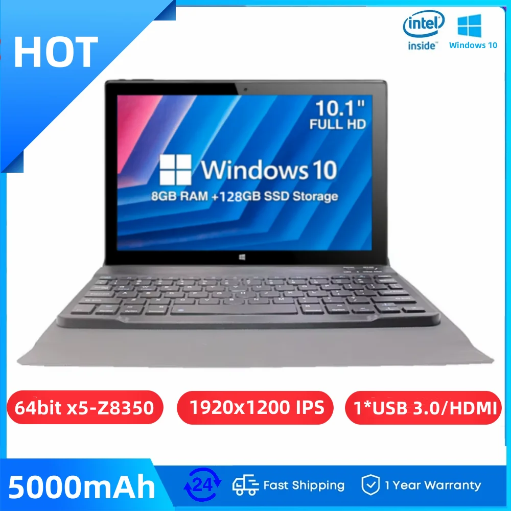 พอร์ต HDMI 8GB RAM 128GB ROM 10 นิ้ว Windows 10 แท็บเล็ตพีซี WIFI Bluetooth x5-Z8350 Quad Core 1920x1200IPS กล้องคู่ 1 * USB 3.0