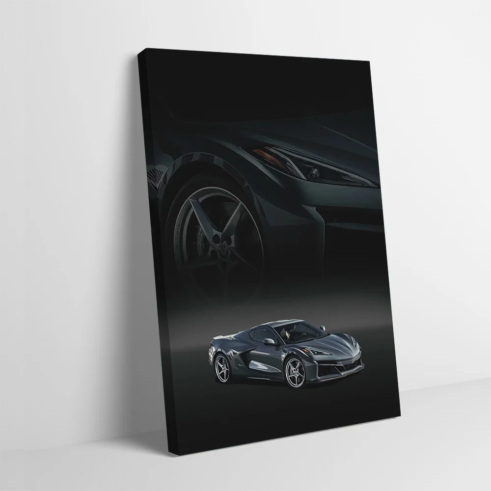 Gray Corvette E Ray Sports Car Printing Poster Custom Pictures Wall Art Canvas Painting Gift for Home Decor Gamer Decoration