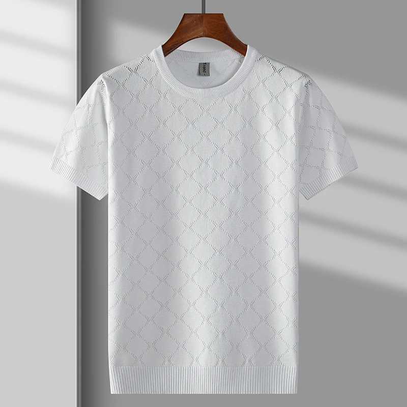 سترة رجالية محبوكة عالية المرونة بأكمام قصيرة بلوفرات رائعة للخريف جودة ناعمة مريحة منقوشة غير رسمية Sueters De Hombre #5