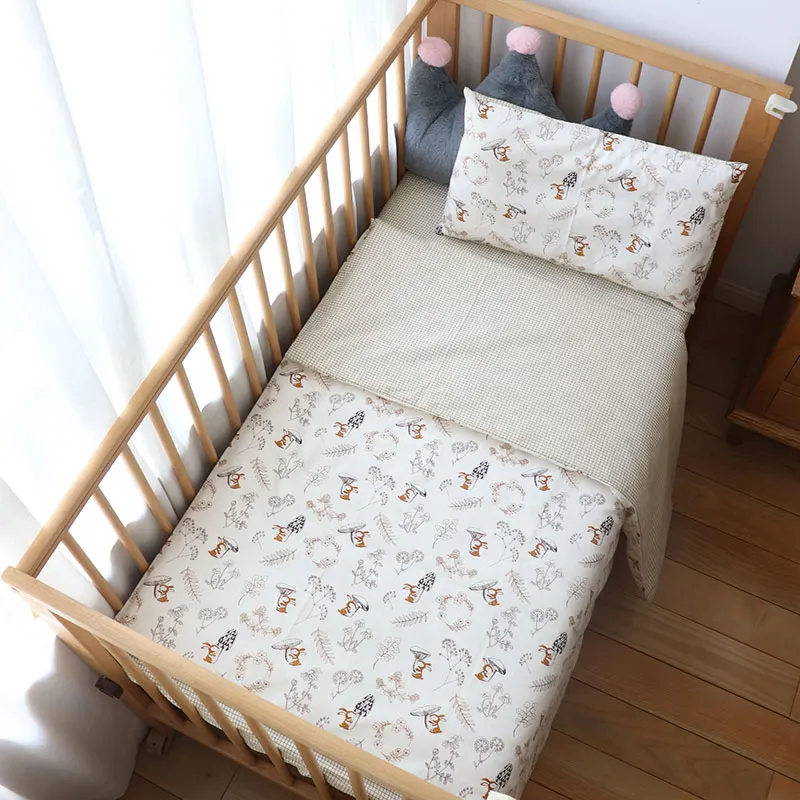 Baby Bedding Set Soft Cotton Baby Cot Kit Crib Bedding Set Quilt Duvet Cover Pillow Pilowcase Sheet Bumpers Baby Room Decoration