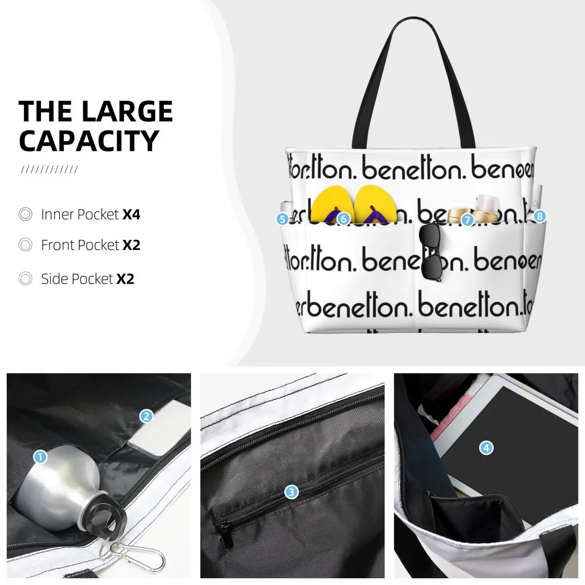 United Colors Of Benetton Beach Tote Bag Sport Gym Yoga Duffle Large Tote Bag Women Travel Bag Fitness bag view 3