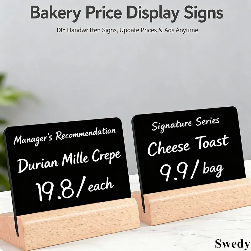 5 Pieces 105x90mm Small Chalkboard Sign Stand Tabletop Food Price Board Blackboard Wood Restaurant Cafes Bread Price Cards Stand