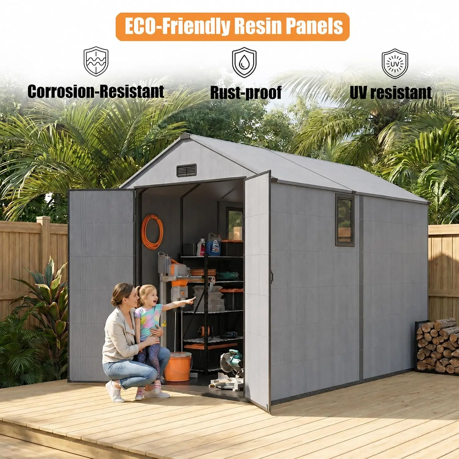 6x10 FT Resin Storage Shed with Floor, Customized