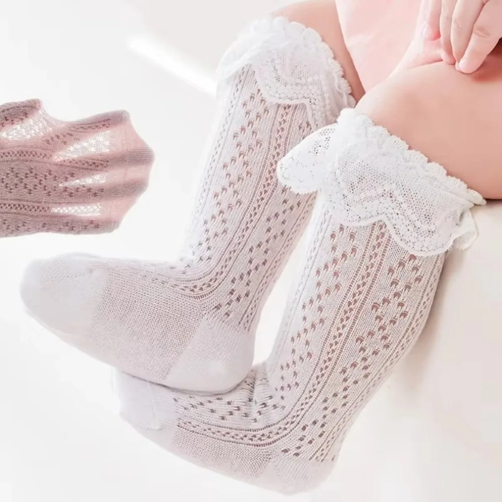 High Quality Lace Princess Knee High Socks Cotton Hollow Out Long Sock Mesh Breathable Children Socks Girls Boys