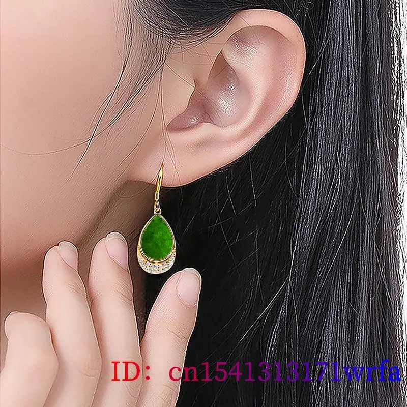 Burmese Jadeite Water Drop Earrings, 925 Prata, Talismãs Birmaneses, Jóias Naturais, Real, Jade, Designer Amuleto, Acessórios