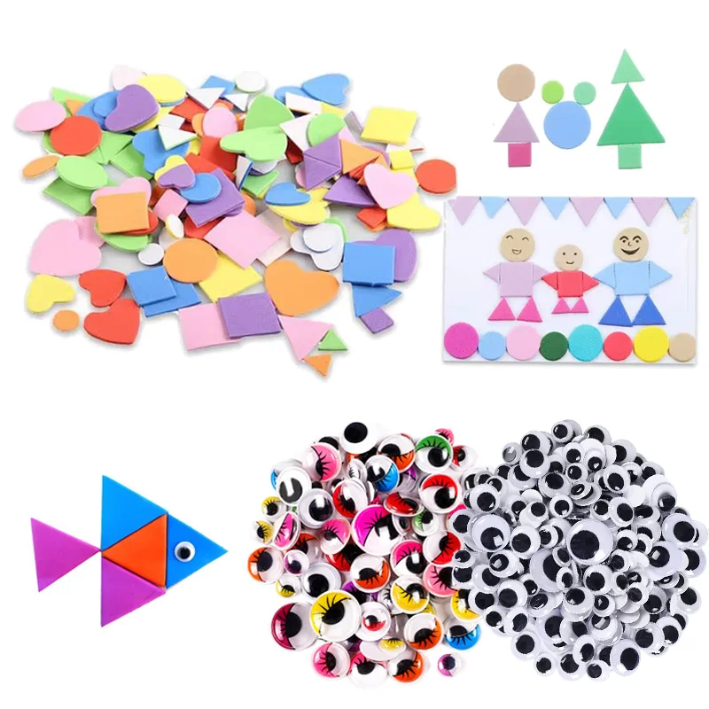 Autocollants en mousse géométrique, jouet Puzzle avec yeux actifs, jouets d'éducation précoce, autocollant EVA auto-adhésif pour enfants, fabrication d'art, TMZ