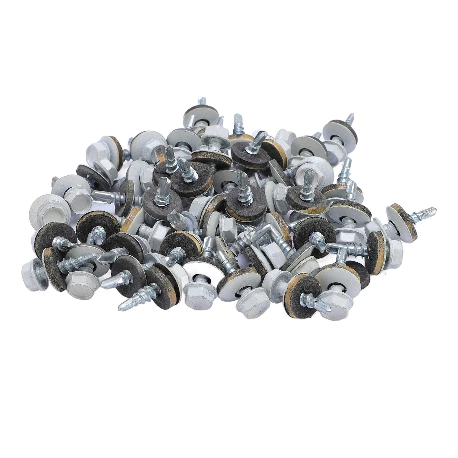 Witte zeskantkop zelfborende metalen dakschroeven met EPDM-ring, houtschroeven, plaatdakschroeven met zeskantbit.