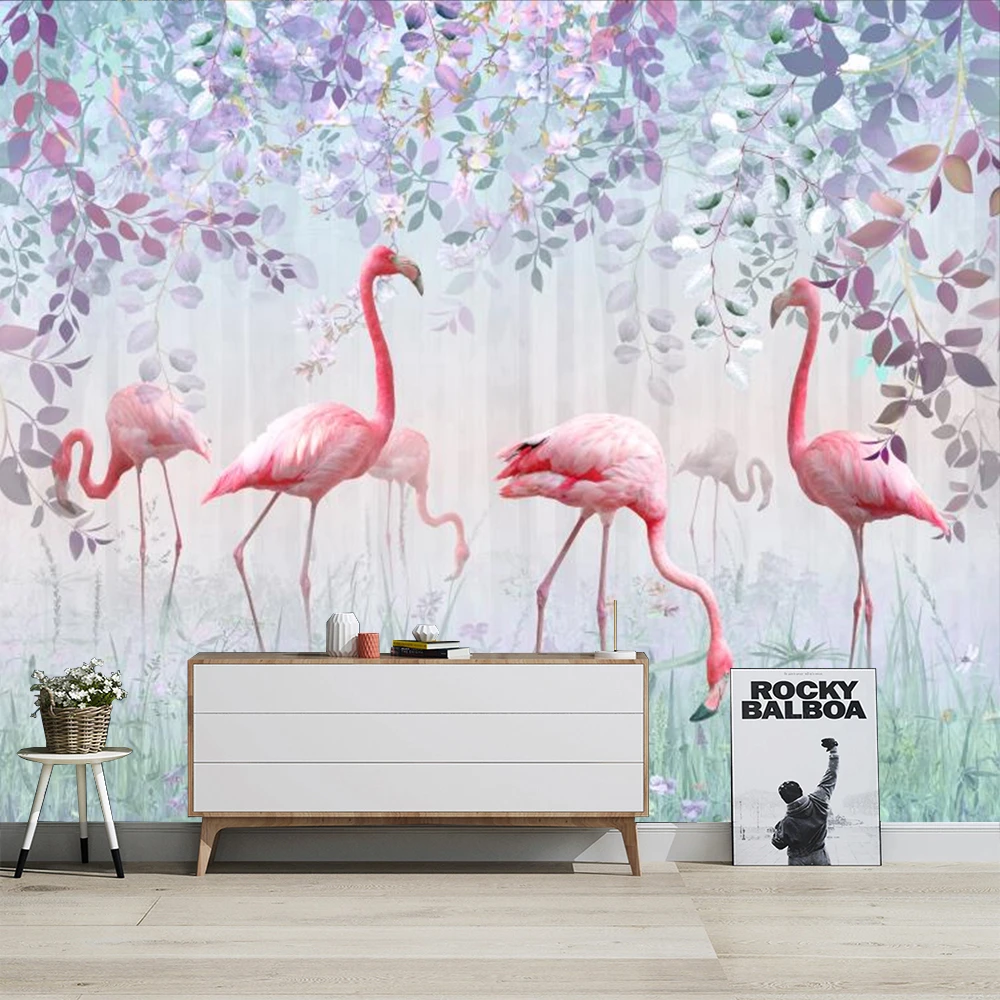 Custom Nordic plant dream forest wallpaper bedroom flamingo Self-adhesive mural wall paper home improvement art 3D wall stickers