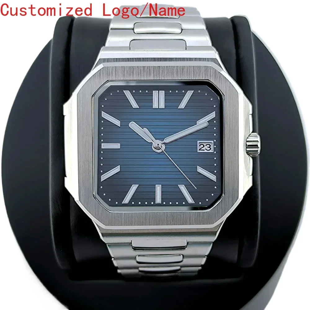 40 ملم ساعة ميكانيكية أوتوماتيكية للرجال من الفولاذ المقاوم للصدأ مربعة من الياقوت والكريستال والزجاج أسود وأبيض وأخضر مخصص #1