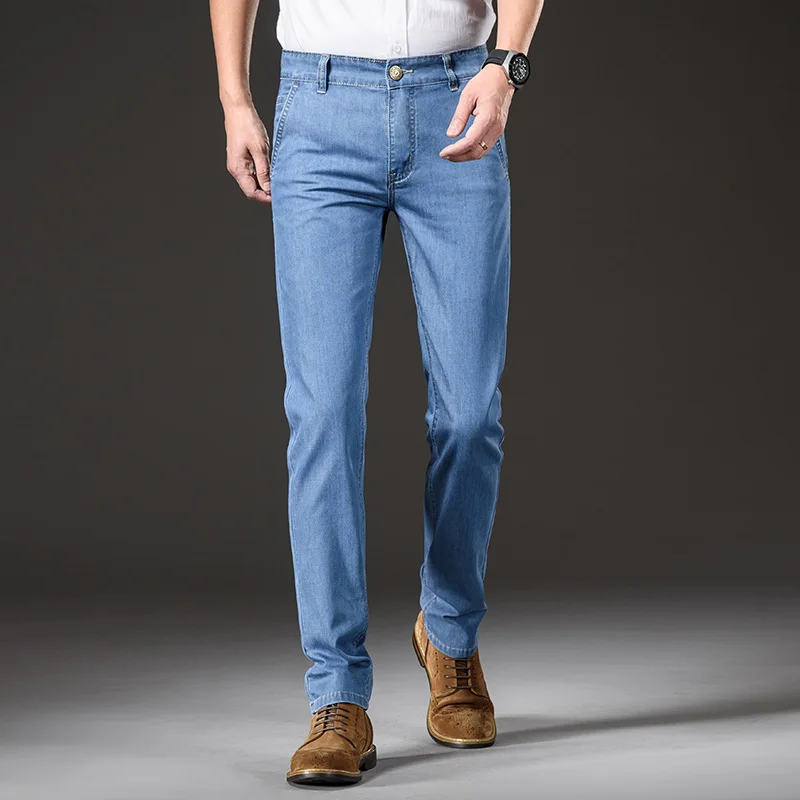 Modal Fabric Summer Thin Men's Jeans Straight Business Fashion Comfortable Breathable Male Brand Clothing Denim Trousers