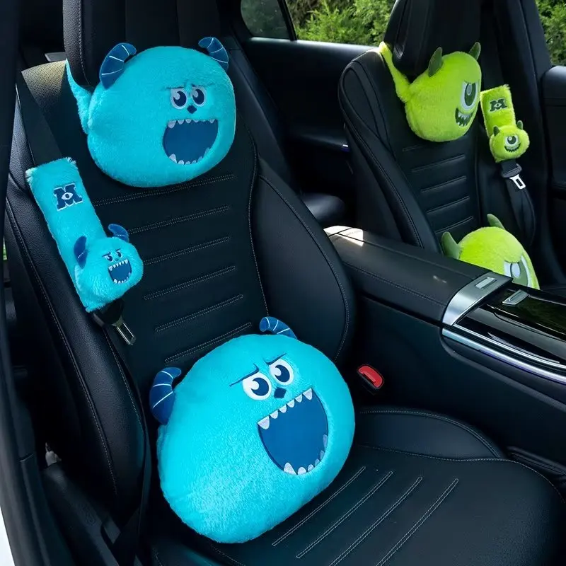 Disney Monsters precisione copertura della cintura di sicurezza dell'auto spalline protezione cuscino posteriore peluche MIke Kawaii copertura del tessuto dell'auto