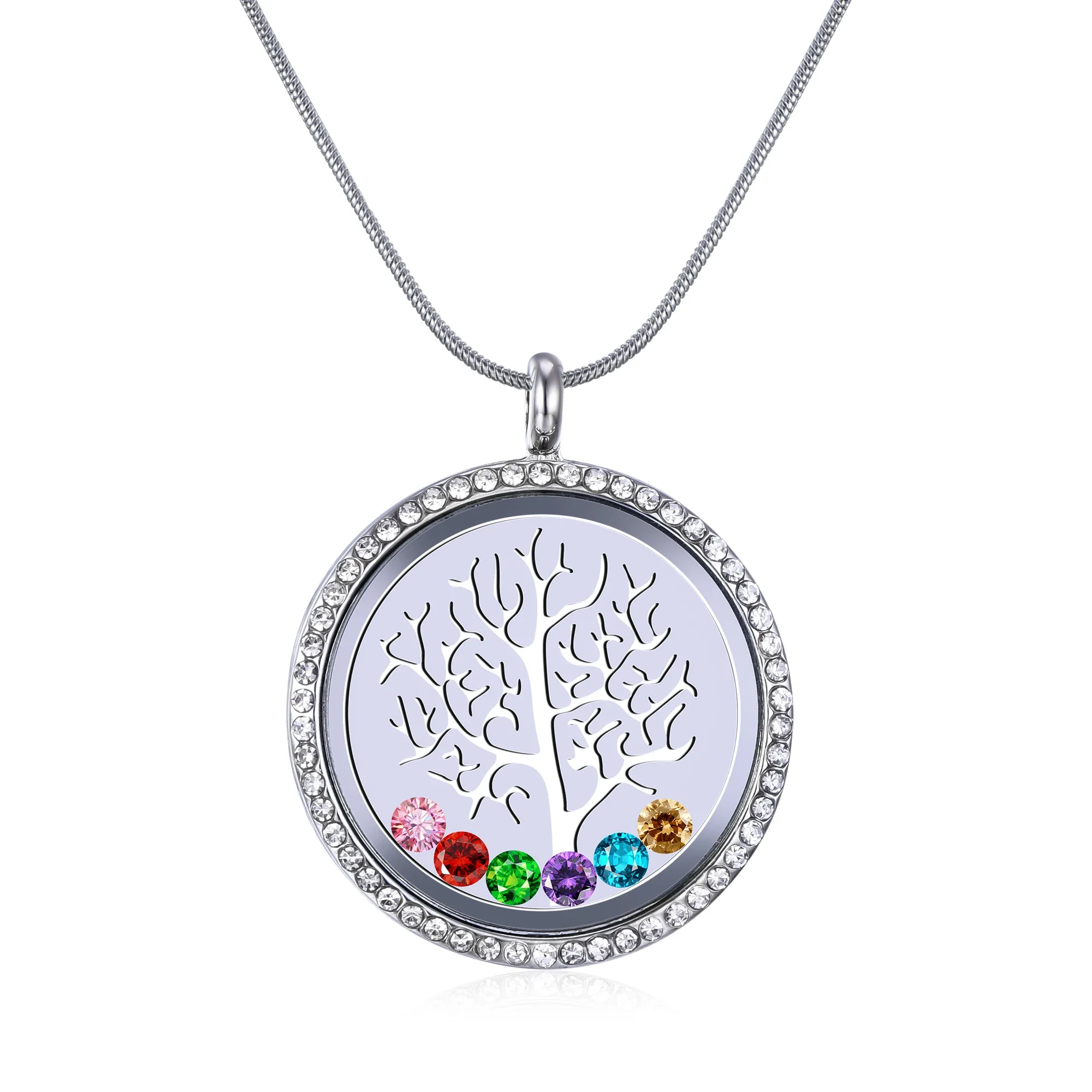 Openable Colorful Crystal Tree of Life Necklace Stainless Steel Detachable New Pendant Jewelry for Women Men Gifts