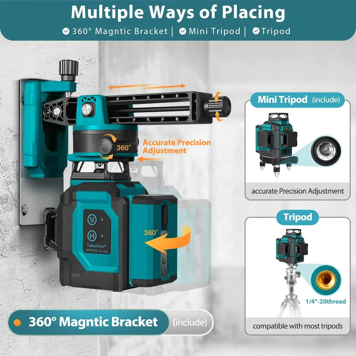 3x360° 12 Lines Self Leveling Green Laser Level, 3D Cross Line for Construction/Picture Hanging