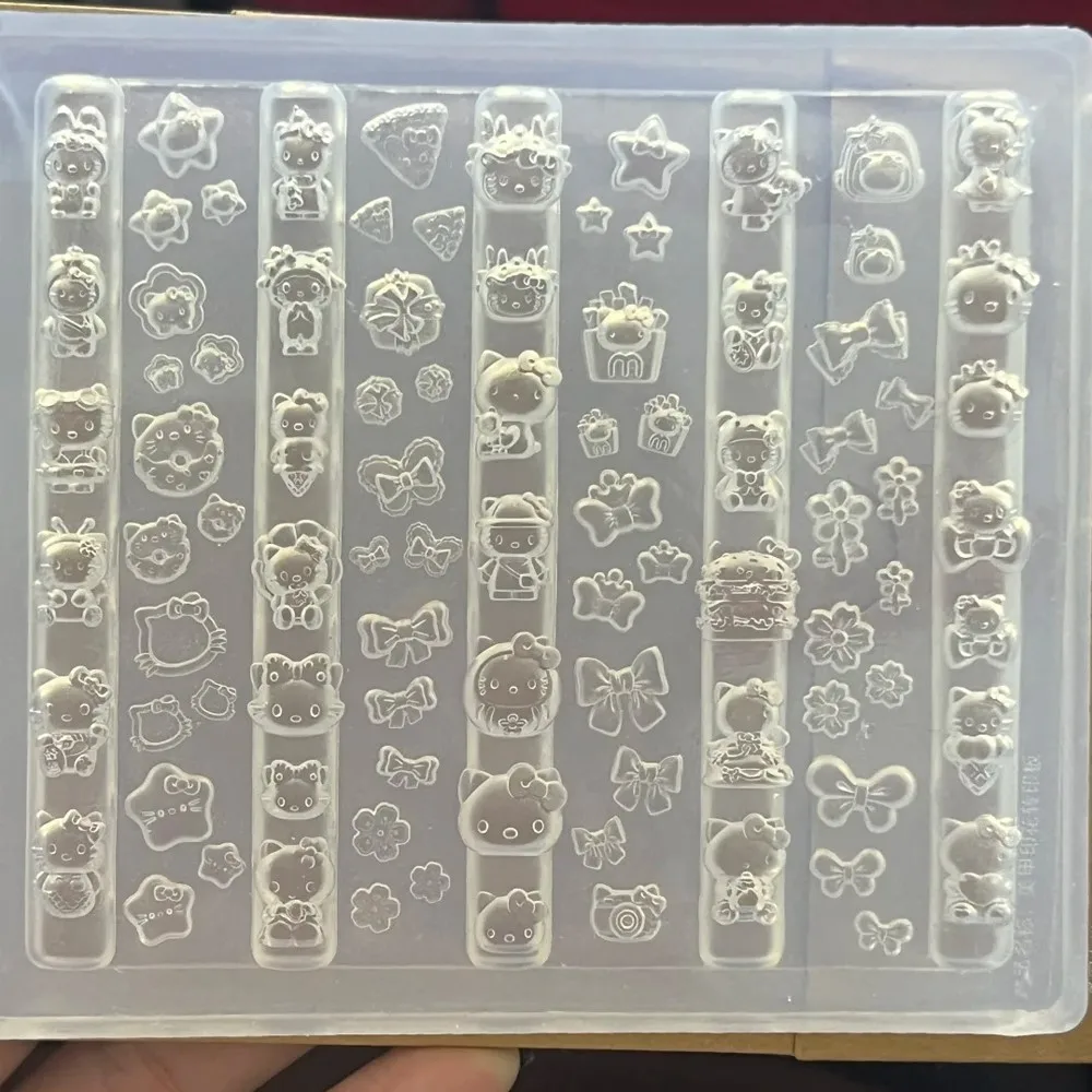 1 szt. Duża forma 3D do zdobienia paznokci Hello Kitty, urocza forma silikonowa z motywem kreskówkowego kotka i kokardki do żywicy, do manicure, tworzenia biżuterii DIY, szablon.