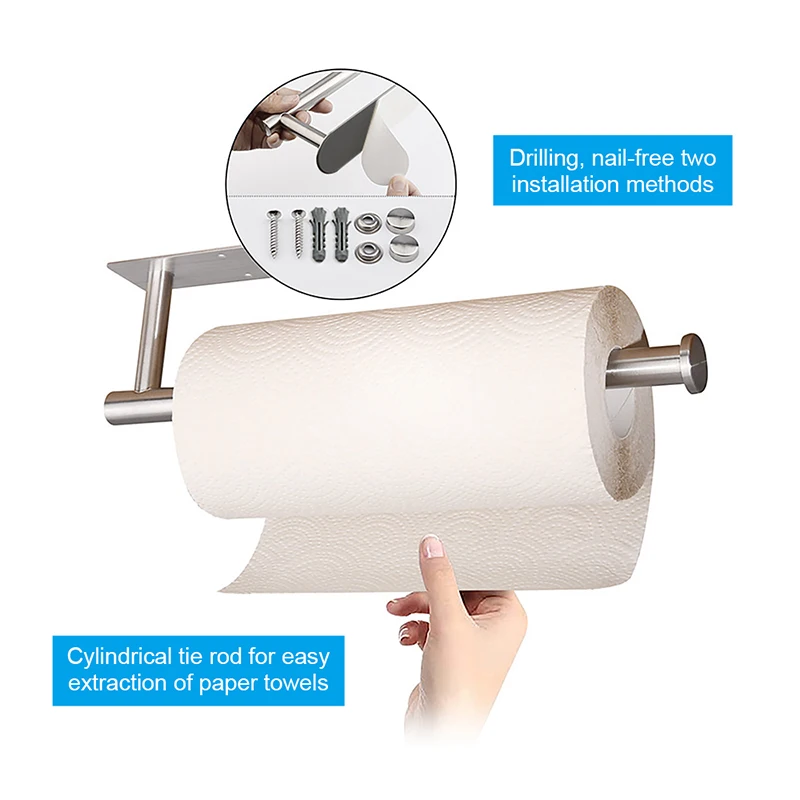 Kitchen Bathroom Accessories Wall Mount Adhesive Kitchen Toilet Roll Paper Holder Cabinet Storage Stainless Stand Napkin Rack