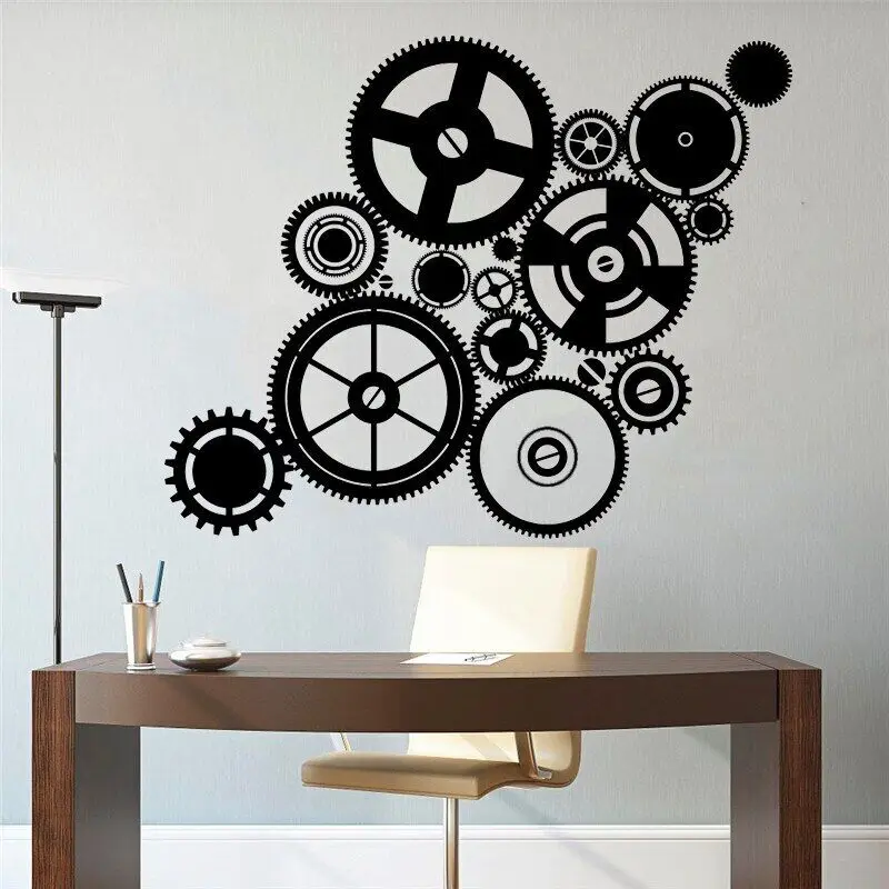 Vinyl Cog Wall Art Steampunk Design koło grafika Steam Punk Cogwheel naklejka Gears zegar dekoracyjny naklejka do dekoracji ścian HQ320