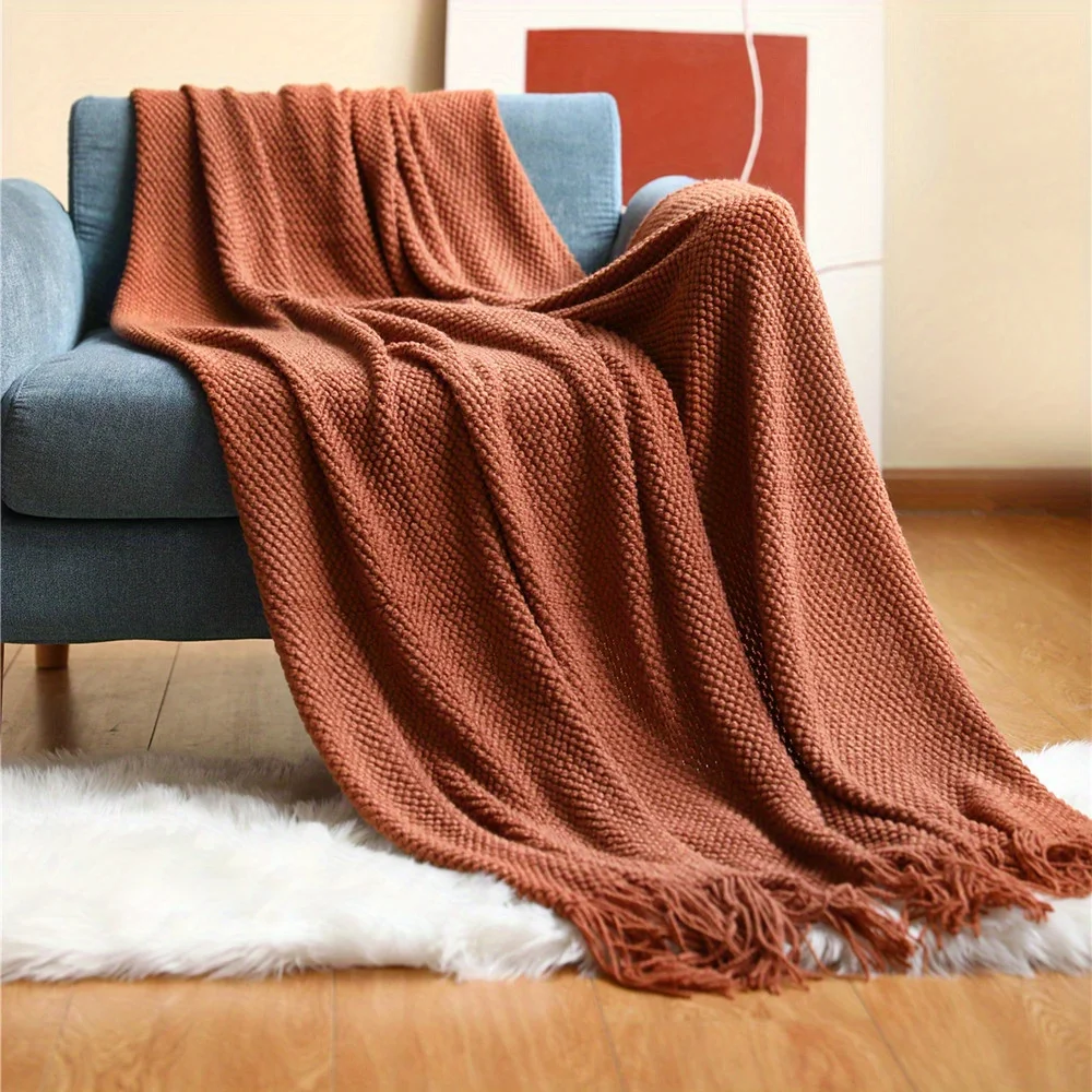 

1 piece fringe texture light cover blanket, suitable for sofa bed home decoration