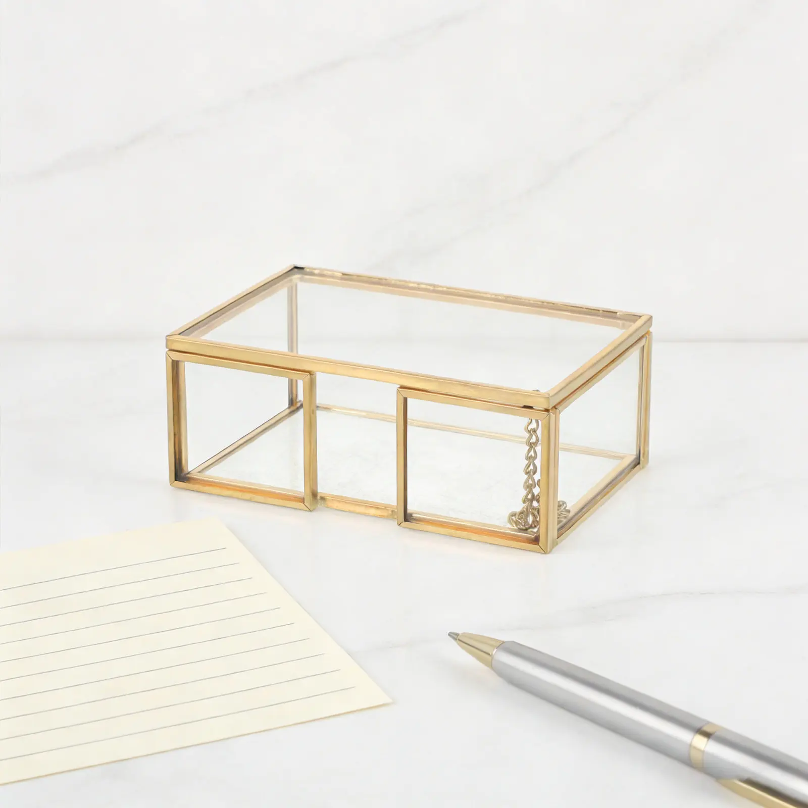 Business Card Holder Brass Stand Vintage Metal Desktop Organizer Glass Display Executive Office Home Business Card Case
