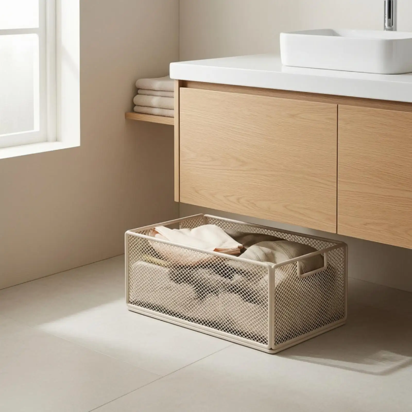 Iron Laundry Basket Cart Sliding Low Profile with Four Caster Wheels for Under Counter Household Use