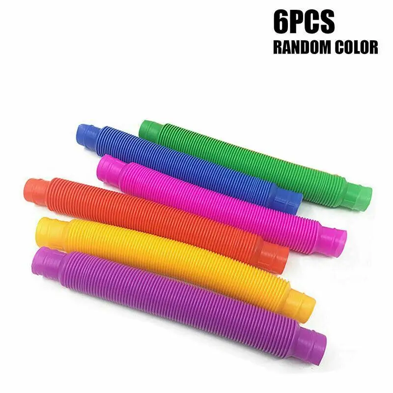 6PCS Colorful Fidget Pop Tube Toys Flexible Plastic Telescopic Stretch Tube Bellows Kids Teenager Adults Anti-stress Squeeze Toy